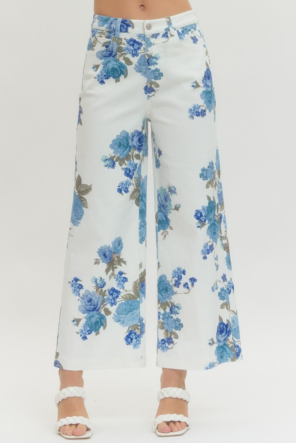 Floral Print Wide-Leg Pant  - Blue