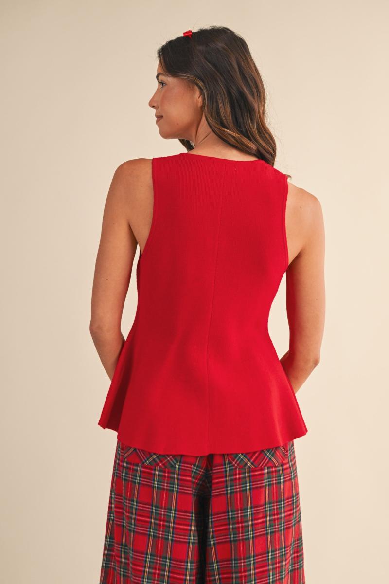 Peplum Button Sweater Vest