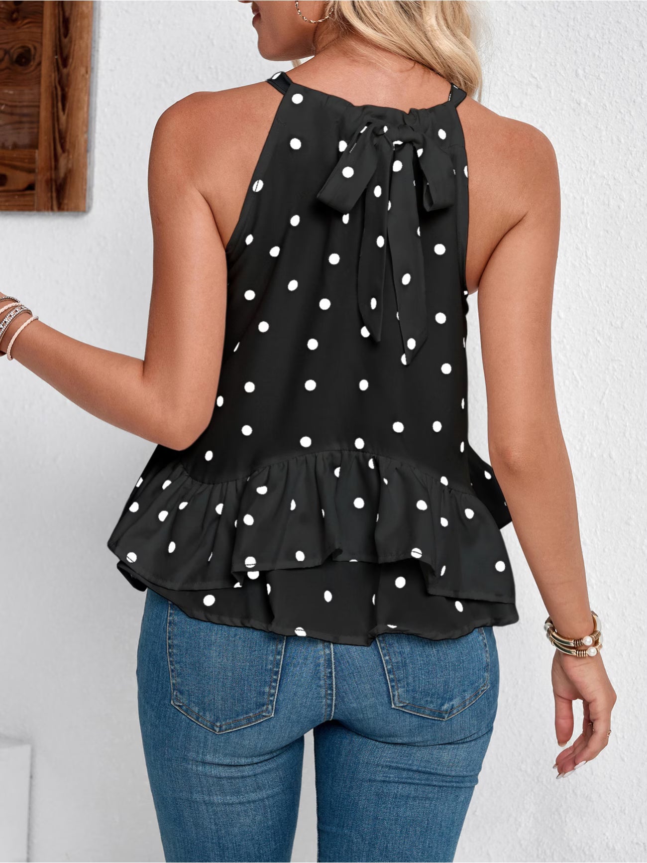 Dot Your Way Halter Top, Black