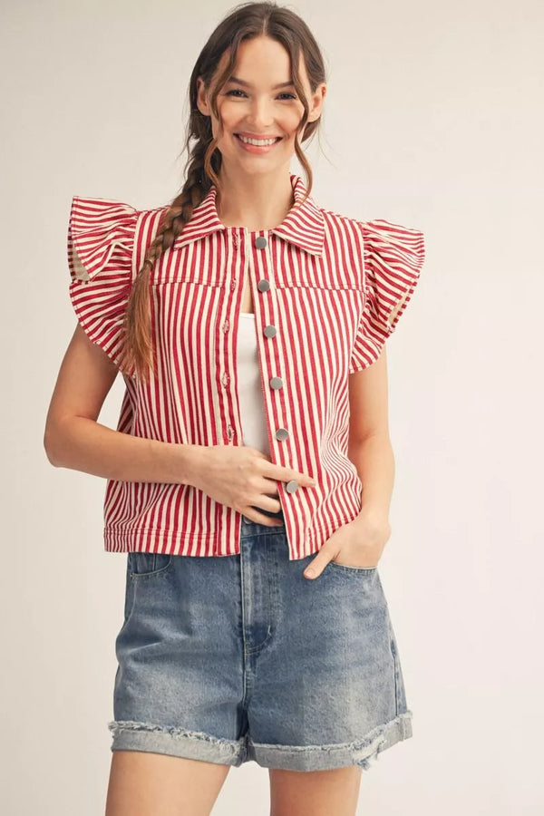 Simply Striped Ruffle Vest, Red