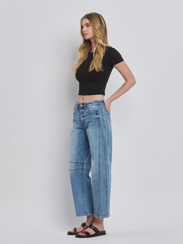 High Rise Dart Structured Fit Barrel Leg Jeans Vervet