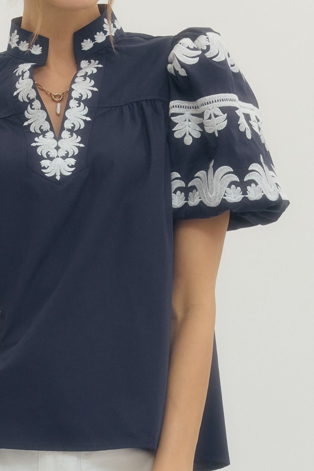 V-neck Band Collar Pullover