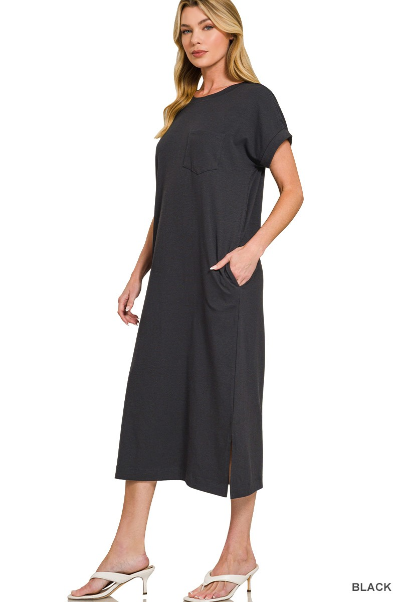 Round Neck Short Sleeve Midi Dress