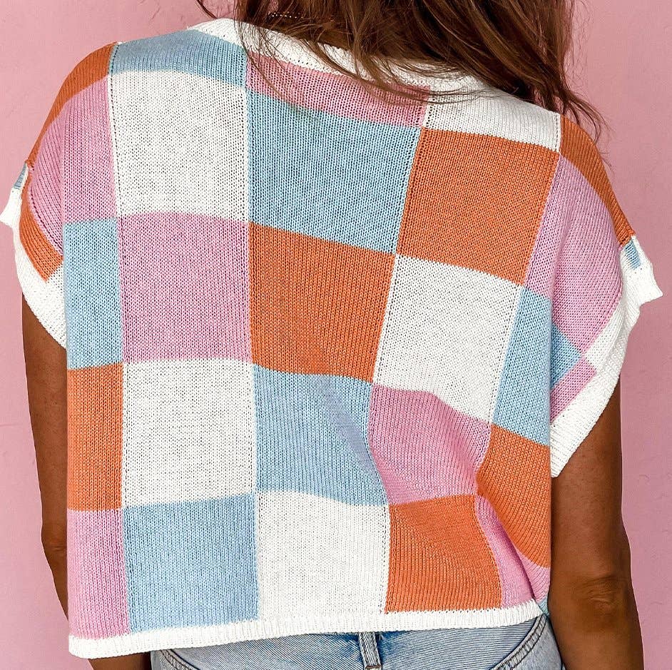 Colorblock Cap Sleeve Sweater Top