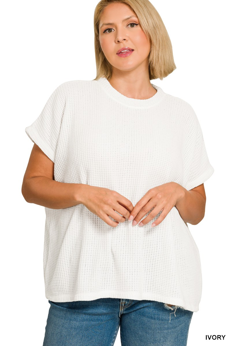 Plus Chenille Waffle Cap Sleeve Sweater