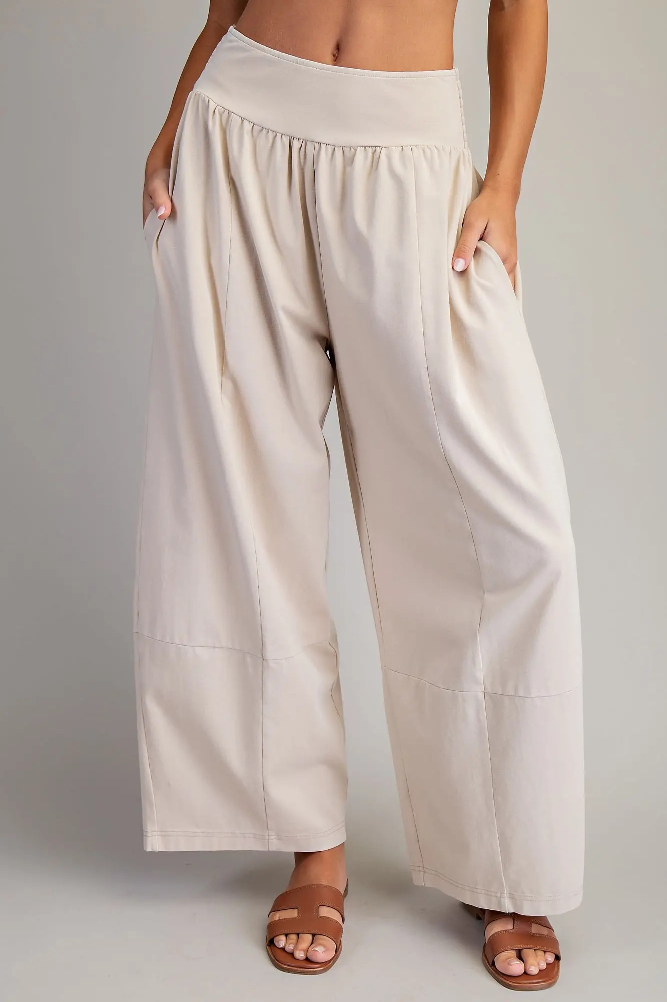 Mineral Washed Wide Leg Pants, Tan