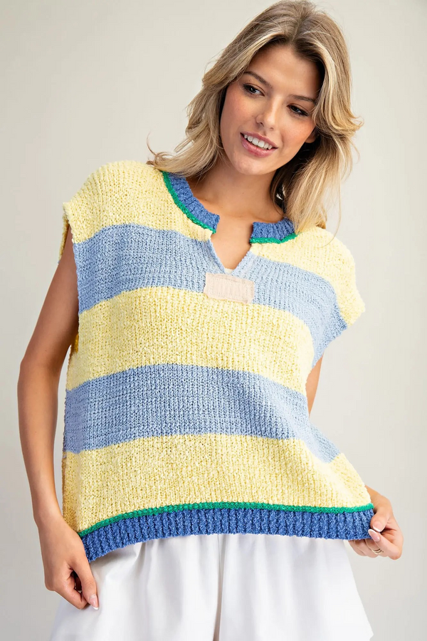 Multicolor Striped Cap Sleeve Sweater -Cloud Butter