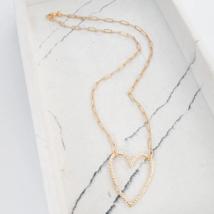 Virtue, Hammered Heart Necklace Gold