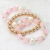 3PCS - Pearl Beaded Stretch Multi Layered Bracelets, Pink