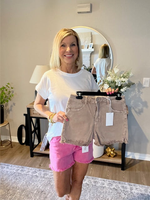 Acid Washed Frayed Cutoff Hem Shorts