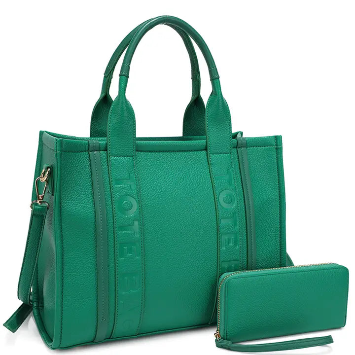 2IN1 Handle Tote Bag Satchel W Wallet Set 4 Colors