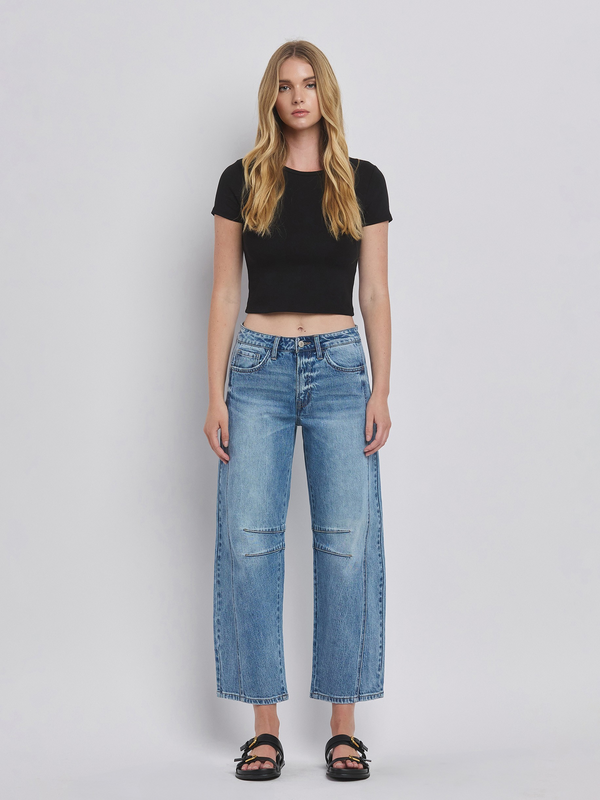 High Rise Dart Structured Fit Barrel Leg Jeans Vervet