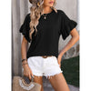 Solid Round Neck Ruffle Sleeve Short Sleeved Top