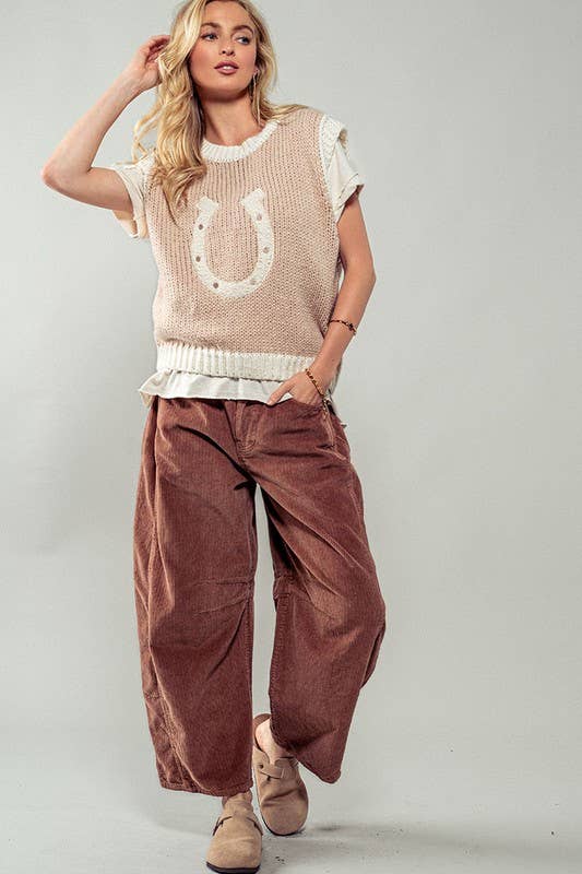 Wild Woven Horseshoe Sweater Vest Mocha