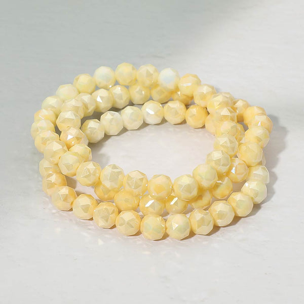 3PCS - Faceted Beaded Stretch Multi Layered Bracelets - Yellow