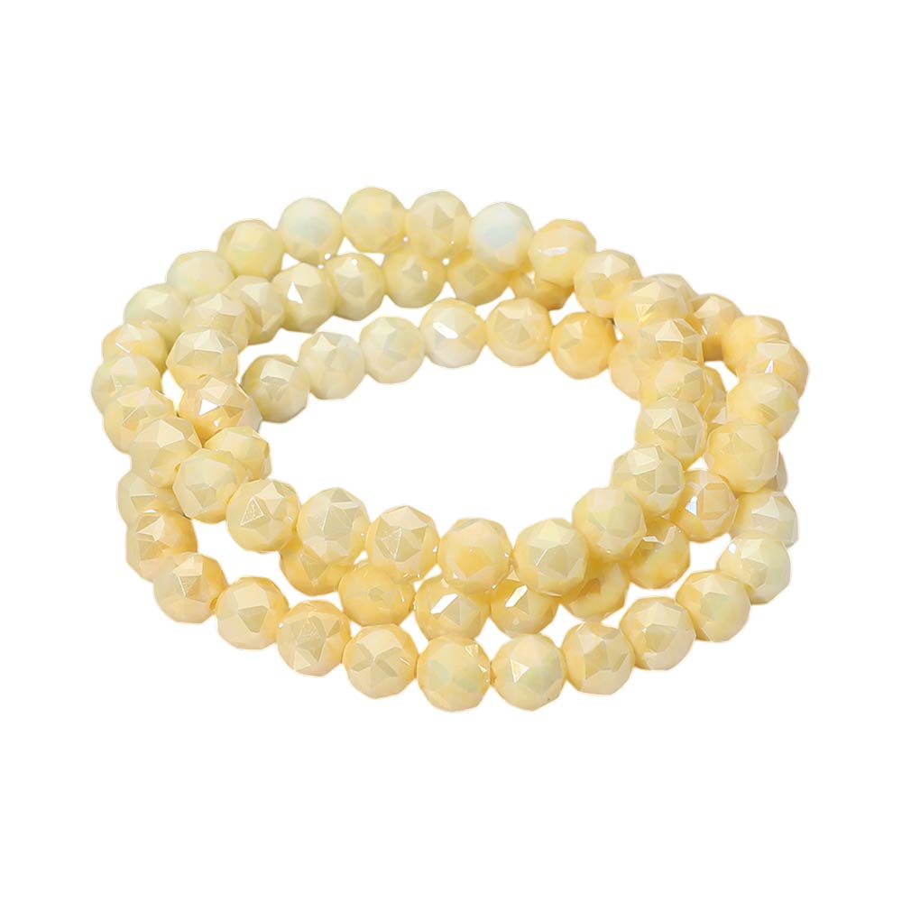 3PCS - Faceted Beaded Stretch Multi Layered Bracelets - Yellow