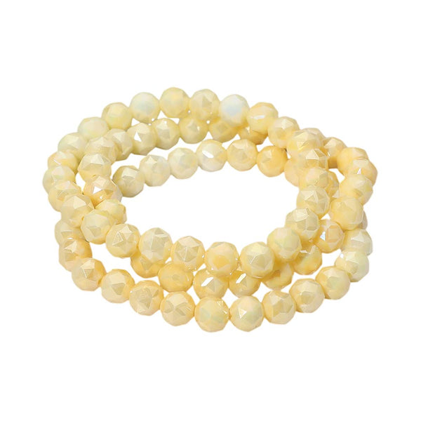 3PCS - Faceted Beaded Stretch Multi Layered Bracelets - Yellow