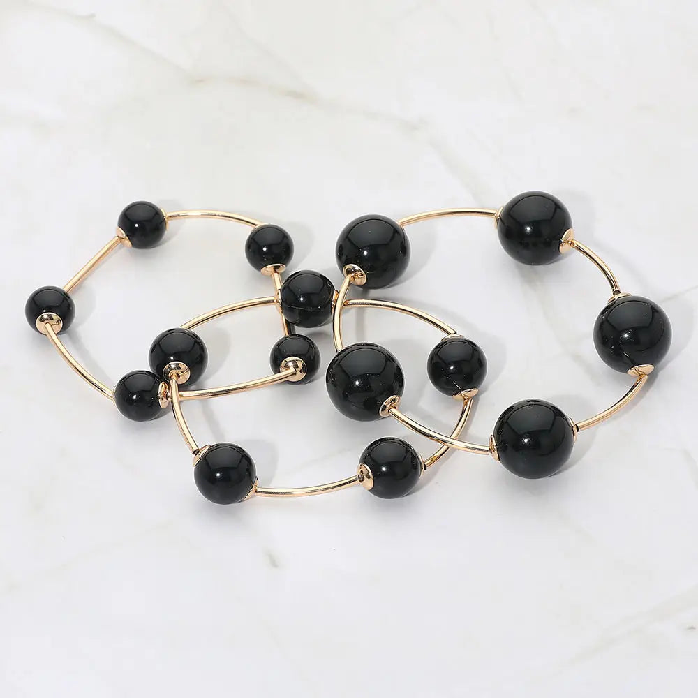 3PCS - Black Pearl Stretch Bracelets