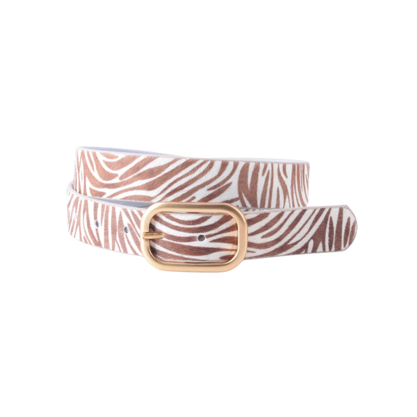 Tan Zebra Print Belt with Rectangular Buckle