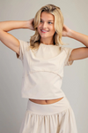 Mineral Washed Solid Cropped T-Shirt, Tan