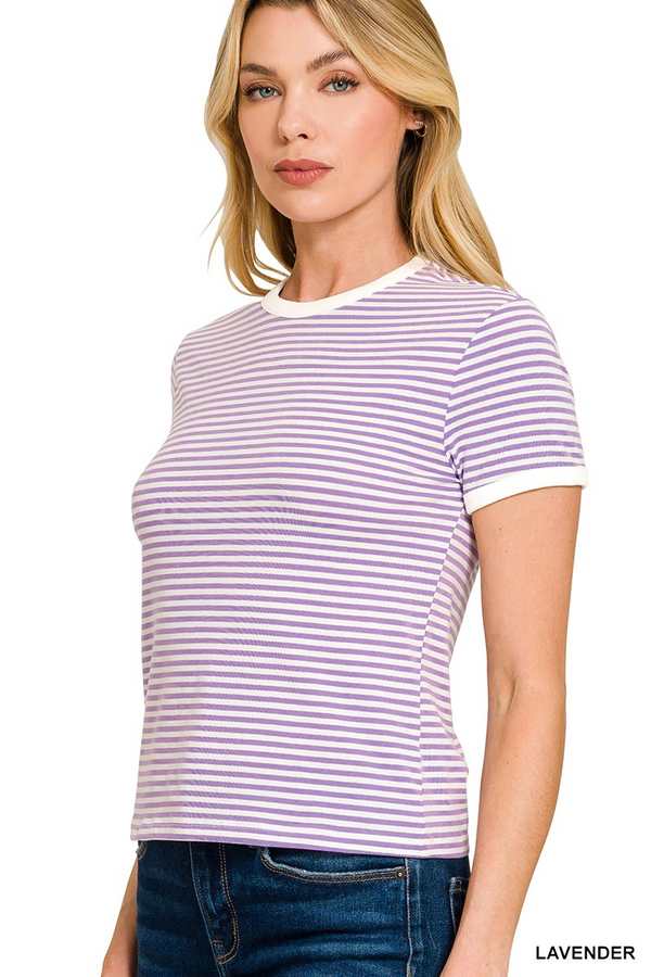 Striped Contrast Trim Tee