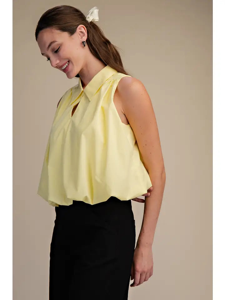 Bubble Hem Sleeveless Top Yellow