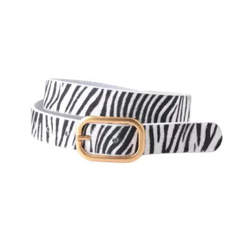 Black Zebra Print Belt with Rectangular Buckle
