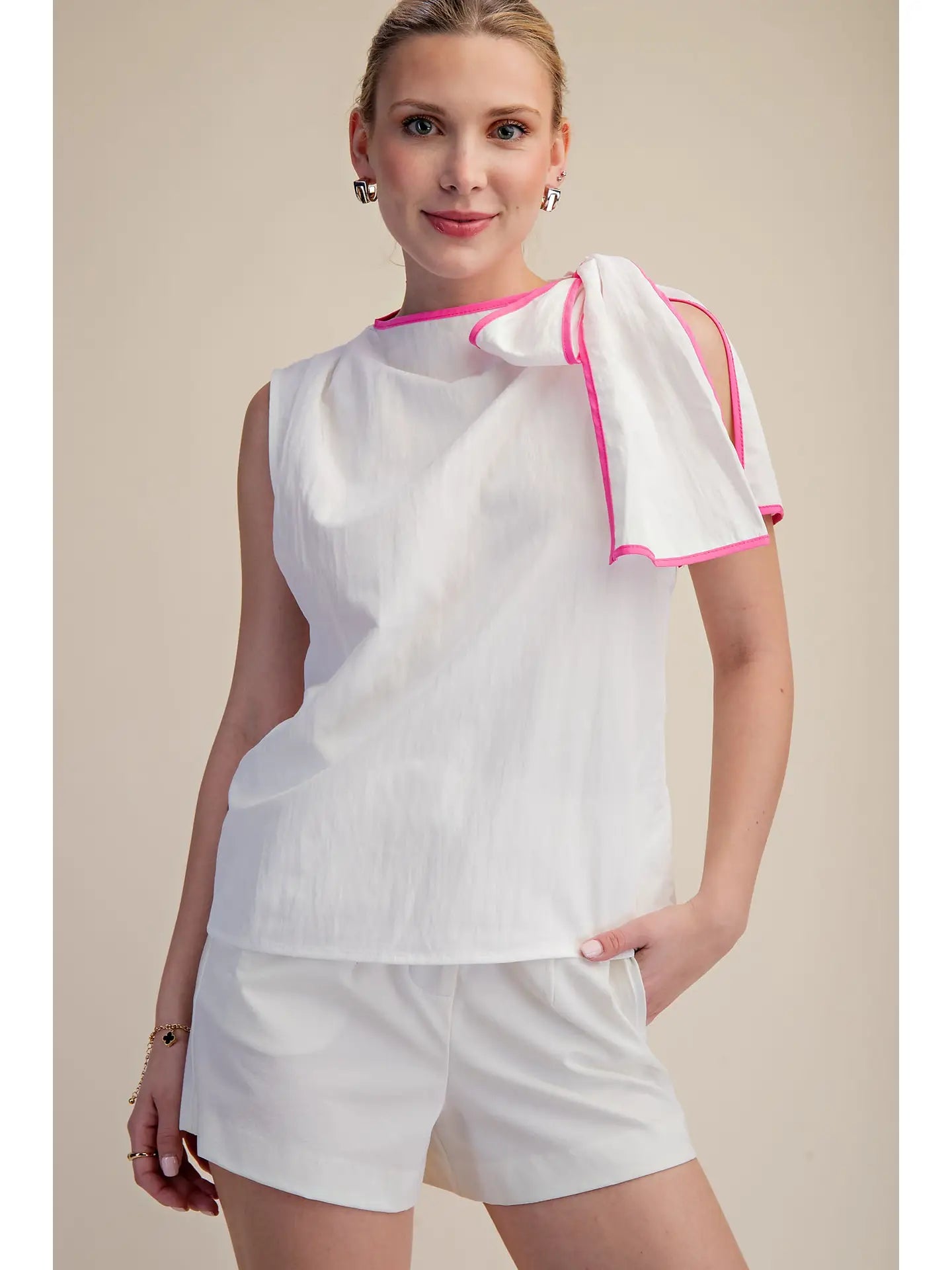 Pink Trimmed Bow Top