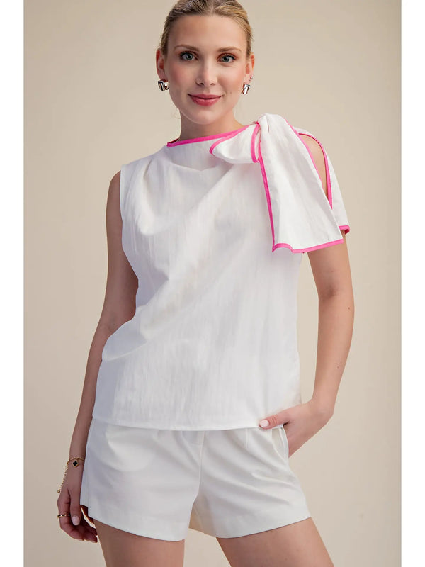 Pink Trimmed Bow Top