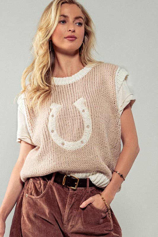 Wild Woven Horseshoe Sweater Vest Mocha