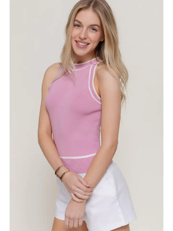 Contrast Halter Sweater Tank, Pink