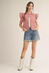 Simply Striped Ruffle Vest, Red