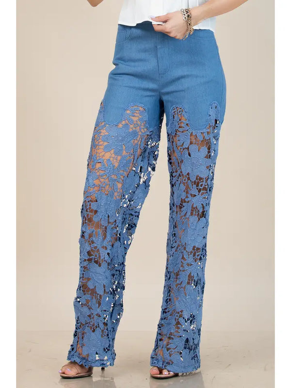 Lace Mix Sold Party Pants - Denim