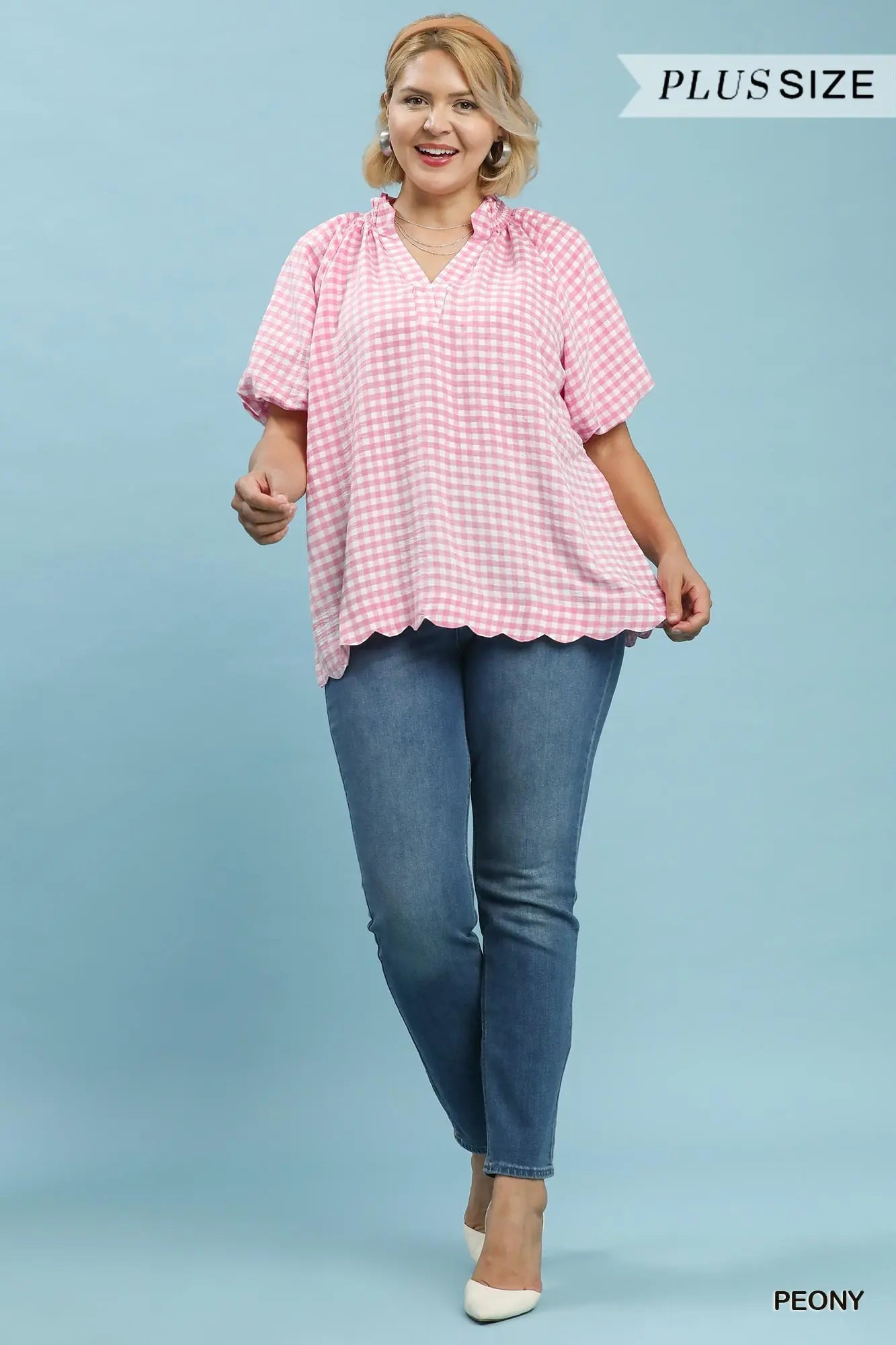 Curvy Country Scallop Top, Pink