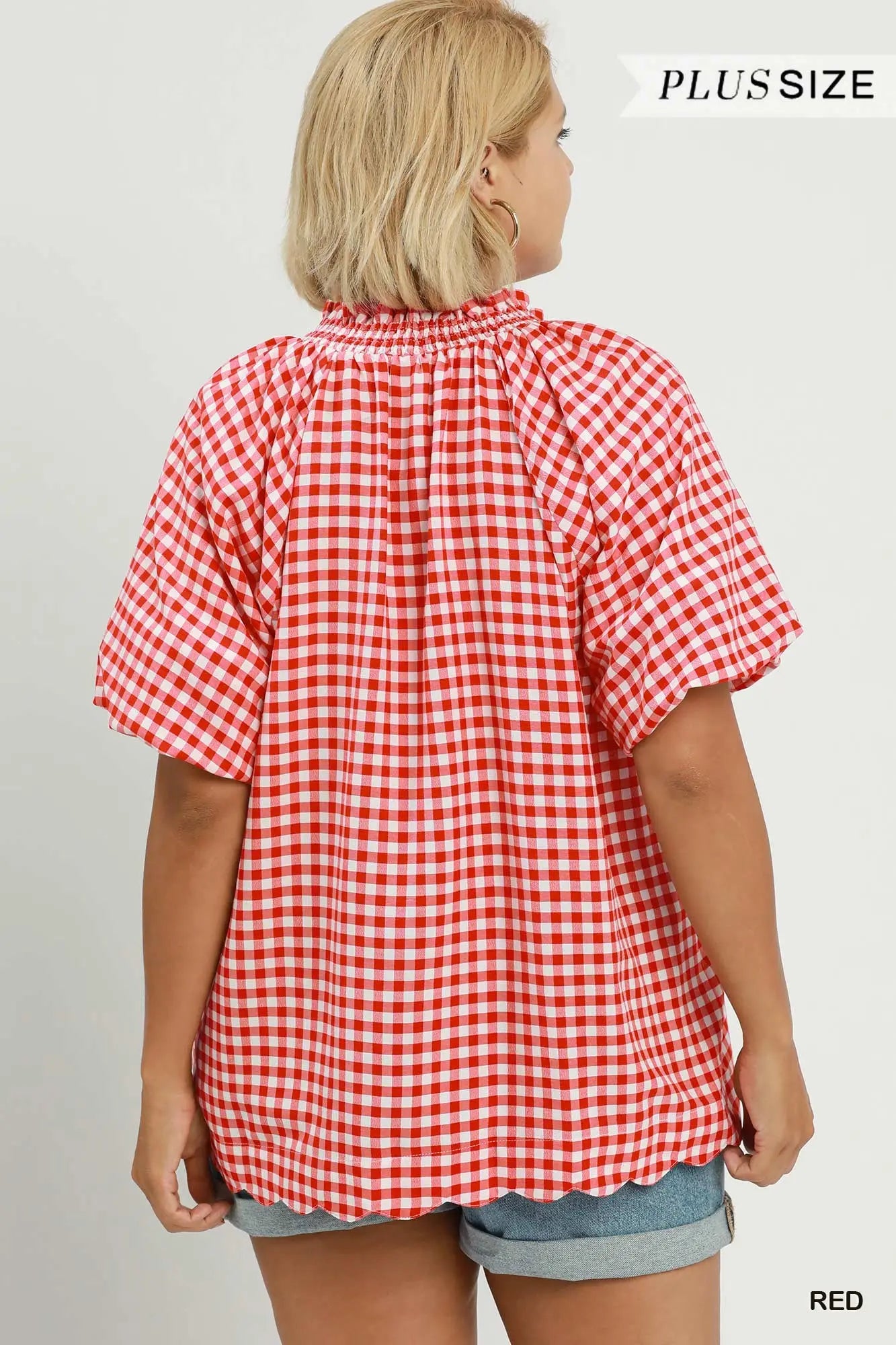Curvy Country Scallop Top, Red