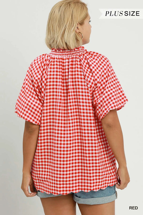 Curvy Country Scallop Top, Red