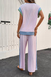 Colorblock Patchwork Short Sleeve Top and Wide Leg Pants