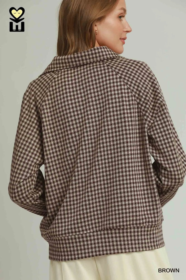 Gingham Grace Half-Zip Pullover