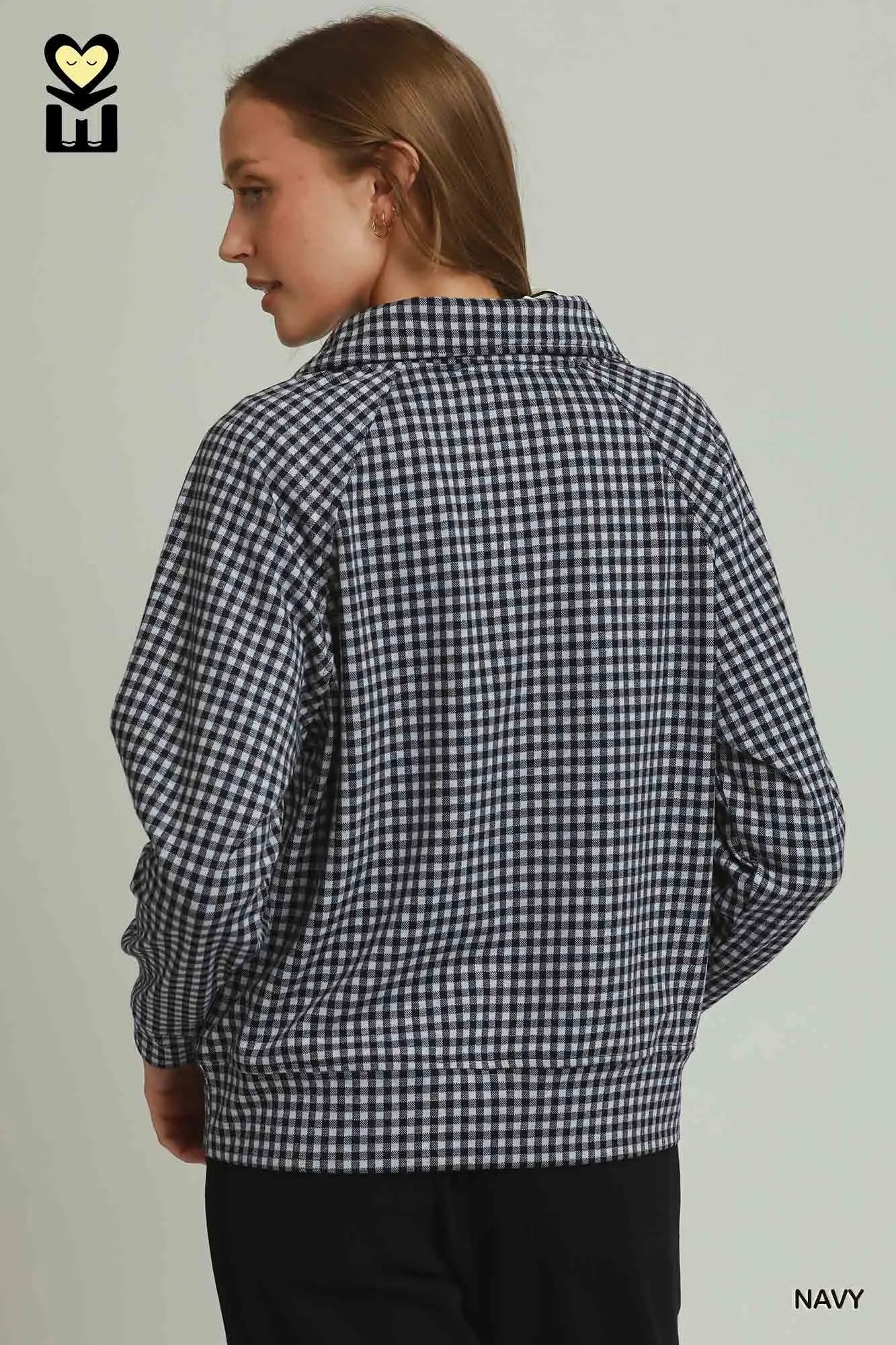 Gingham Grace Half-Zip Pullover, Navy