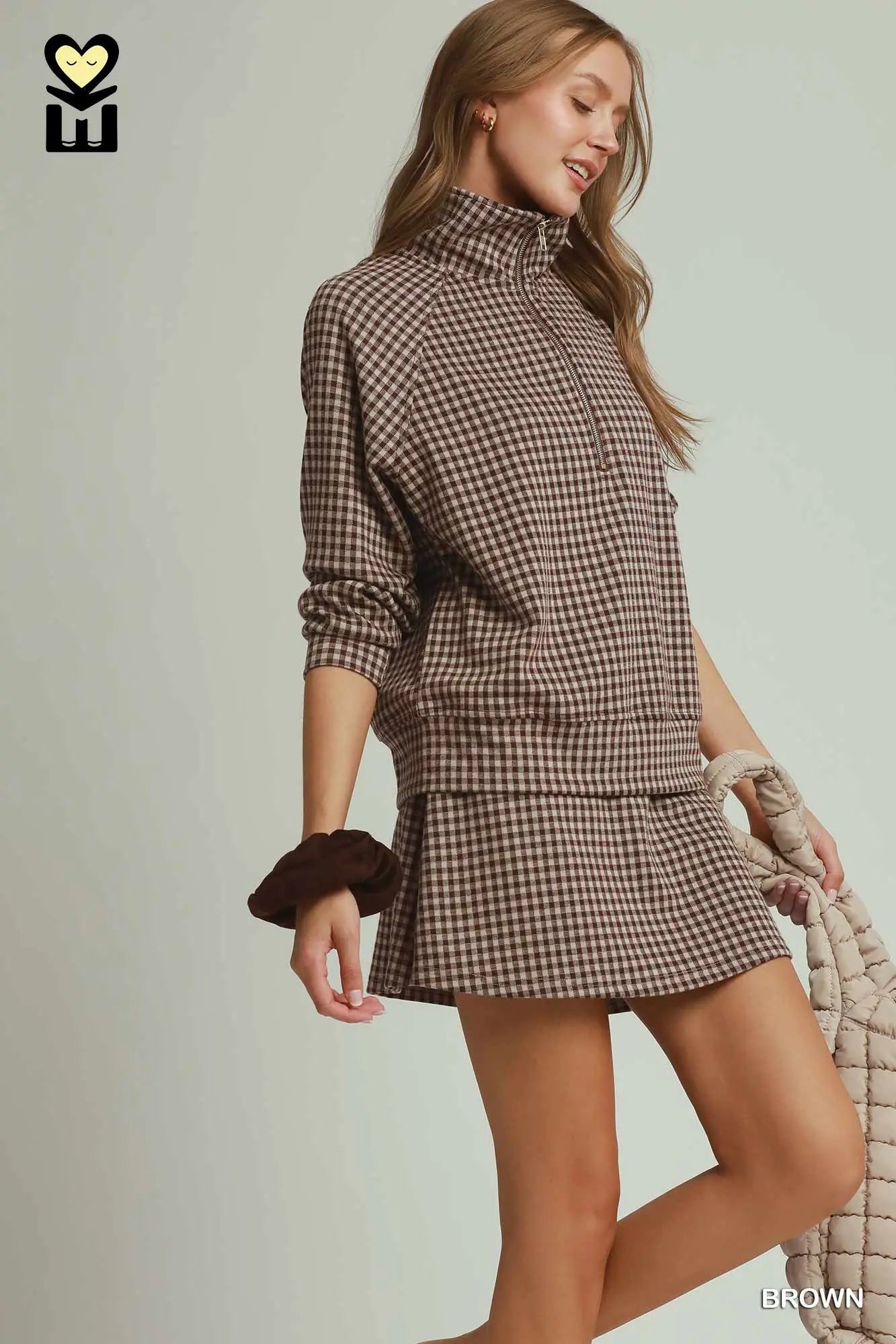 Gingham Grace Half-Zip Pullover