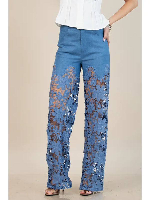Lace Mix Sold Party Pants - Denim