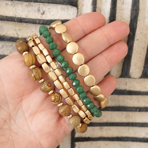 5 Piece Boho Bracelet Stack Green