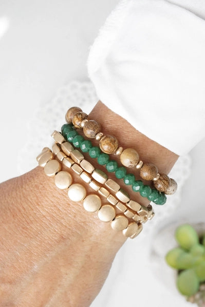 5 Piece Boho Bracelet Stack Green
