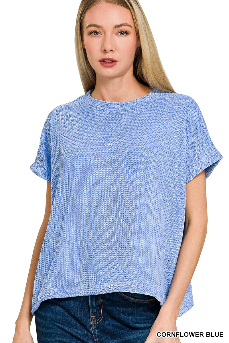 Chenille Waffle Cap Sleeve Sweater