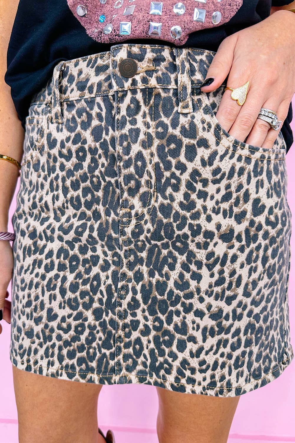 Leopard Denim Mini Skirt