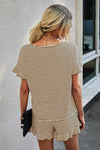 Round Neck Striped Top Short Set - 3 Colors