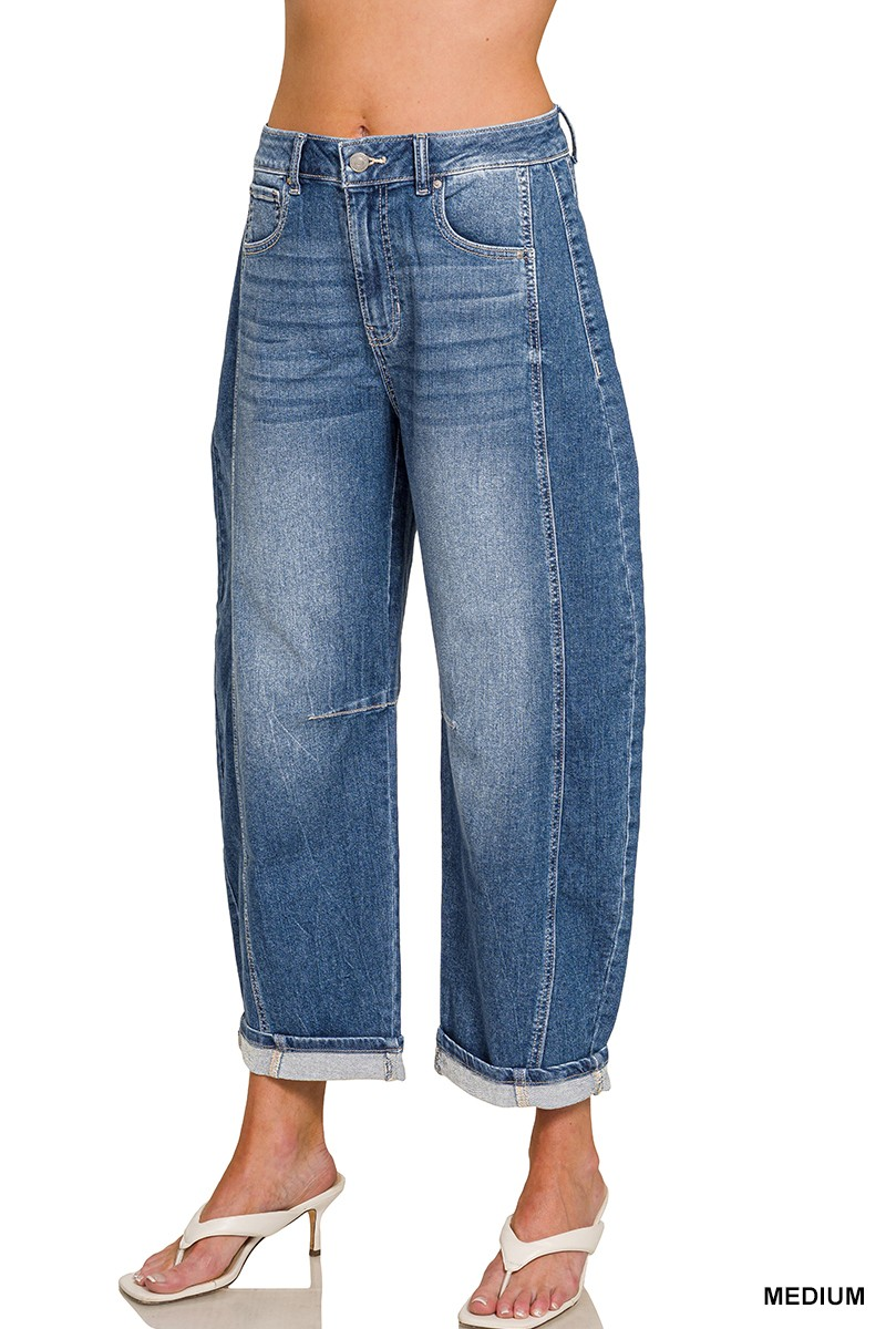 Barrel-Leg Cropped Denim Pants