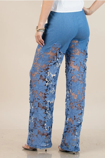 Lace Mix Sold Party Pants - Denim