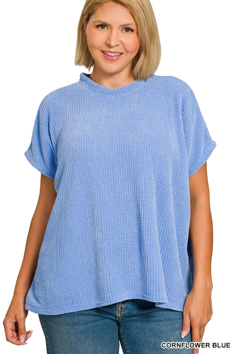 Plus Chenille Waffle Cap Sleeve Sweater