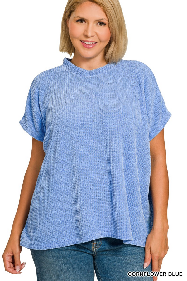 Plus Chenille Waffle Cap Sleeve Sweater